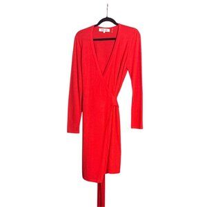 Diane Von Furstenberg Red Wrap Dress L Wool Cashmere Blend Long Sleeve